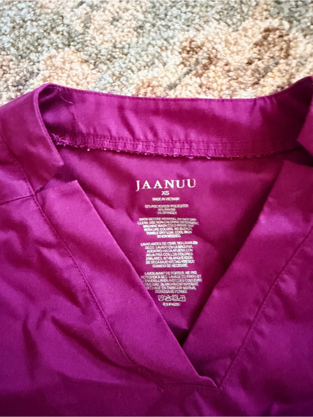 Jaanuu Short-Sleeve Scrub Top and Elastic-Waist Pants in Magenta - Picture 3 of 5